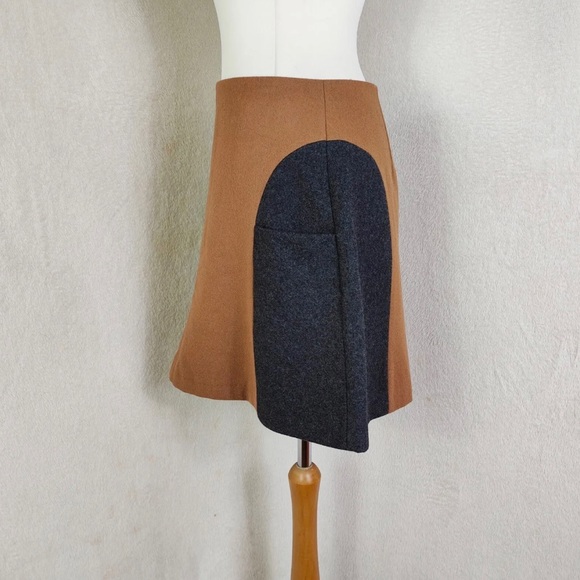 Boden Tan Brown & Grey Colourblock A-line Wool Blend Skirt With Pockets UK 12 - Picture 2 of 6